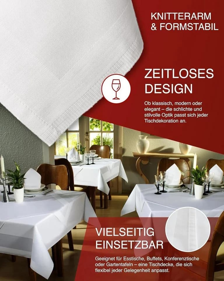 texpot Tischdecke Weiß mit Atlaskante Baumwolle Damast - Bild 3