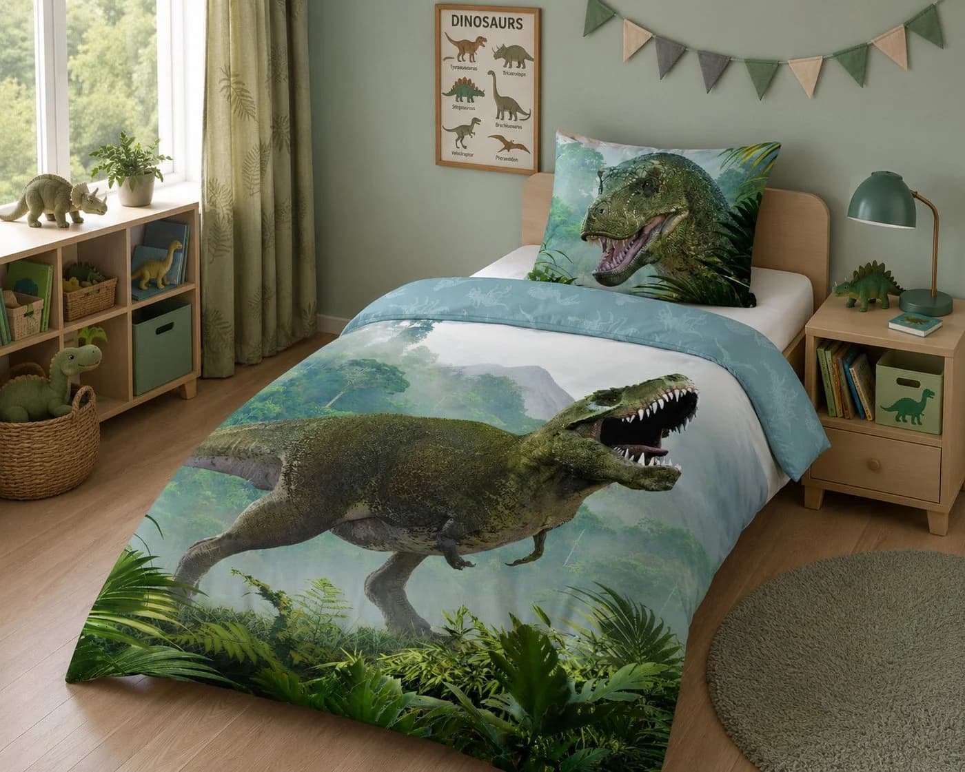 texpot Bettwäsche Garnitur Dinosaurier T-Rex 100% Baumwolle Bunt - Bild 2