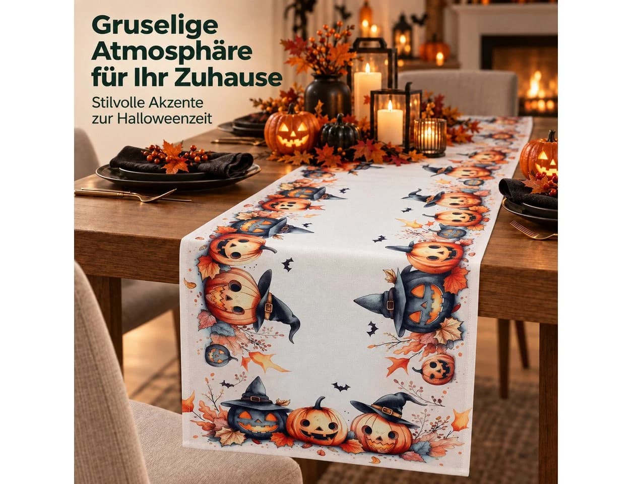 texpot Tischdecke Halloween Kürbis Fledermaus Druck Weiß/Schwarz