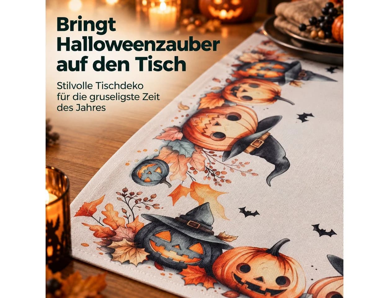 texpot Tischdecke Halloween Kürbis Fledermaus Druck Weiß/Schwarz - Bild 3