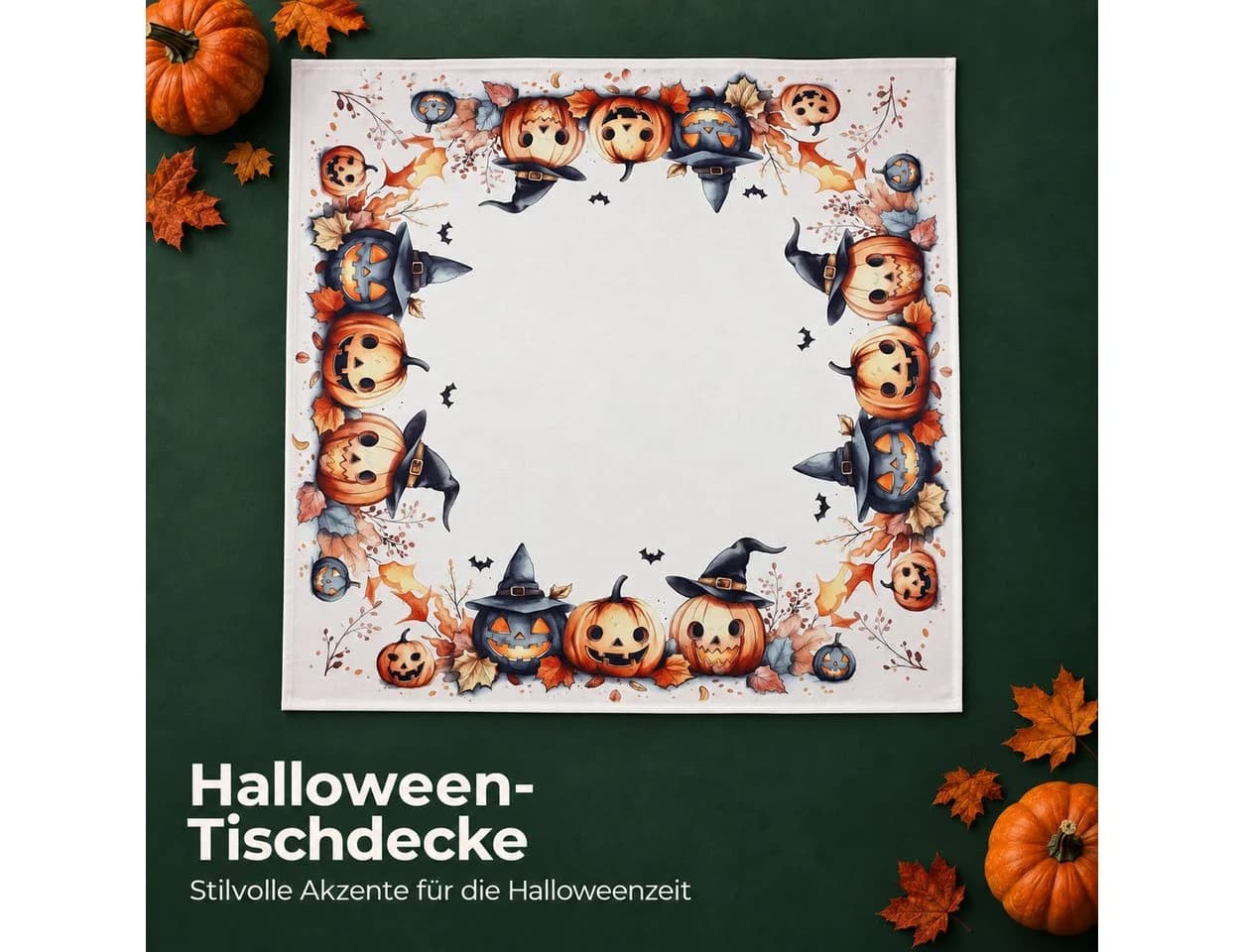 texpot Tischdecke Halloween Kürbis Fledermaus Druck Weiß/Schwarz - Bild 4