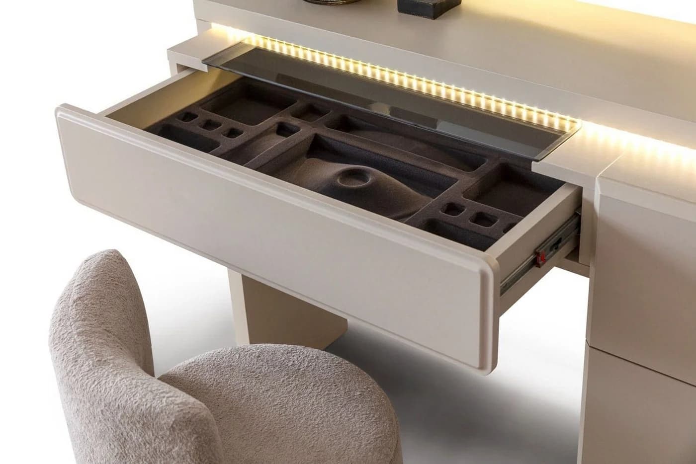 JVmoebel Schminktisch Moderner LED Frisiertsch Spiegel Beige - Bild 3