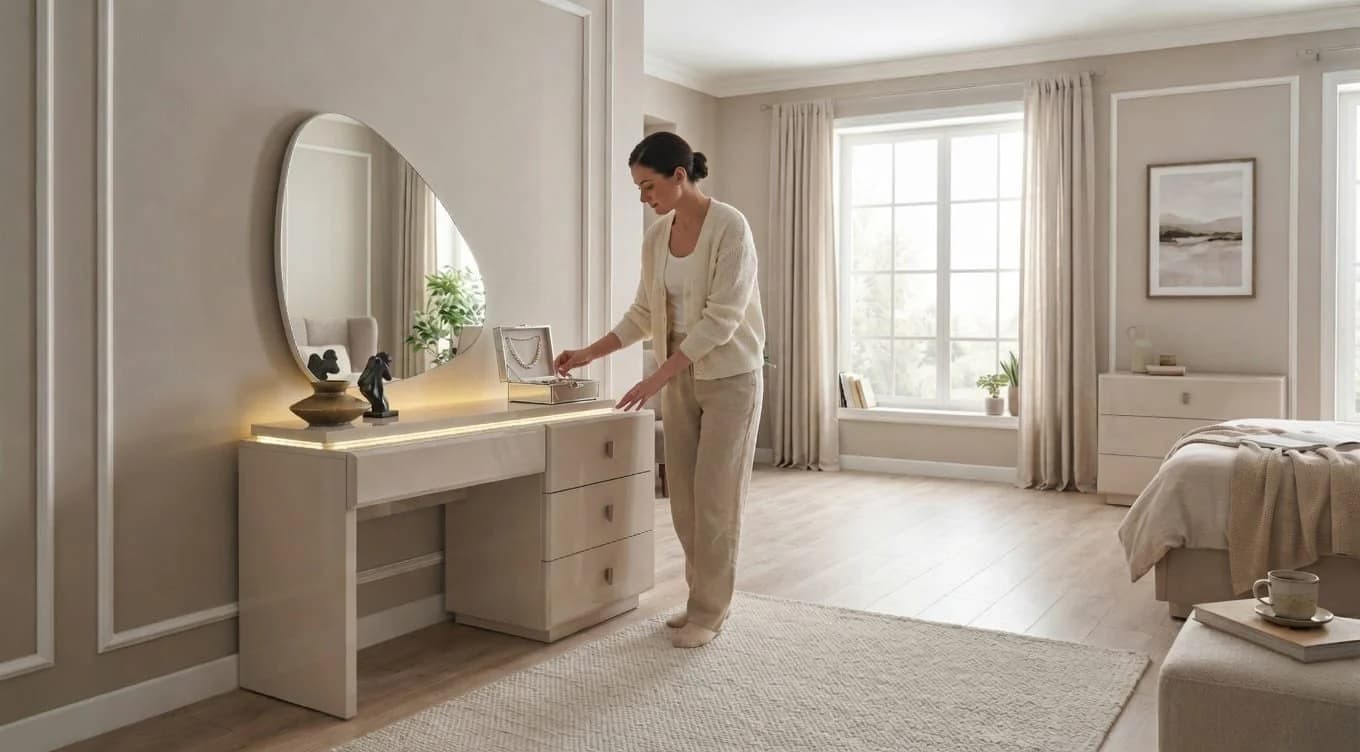 JVmoebel Schminktisch Moderner LED Frisiertsch Spiegel Beige - Bild 4