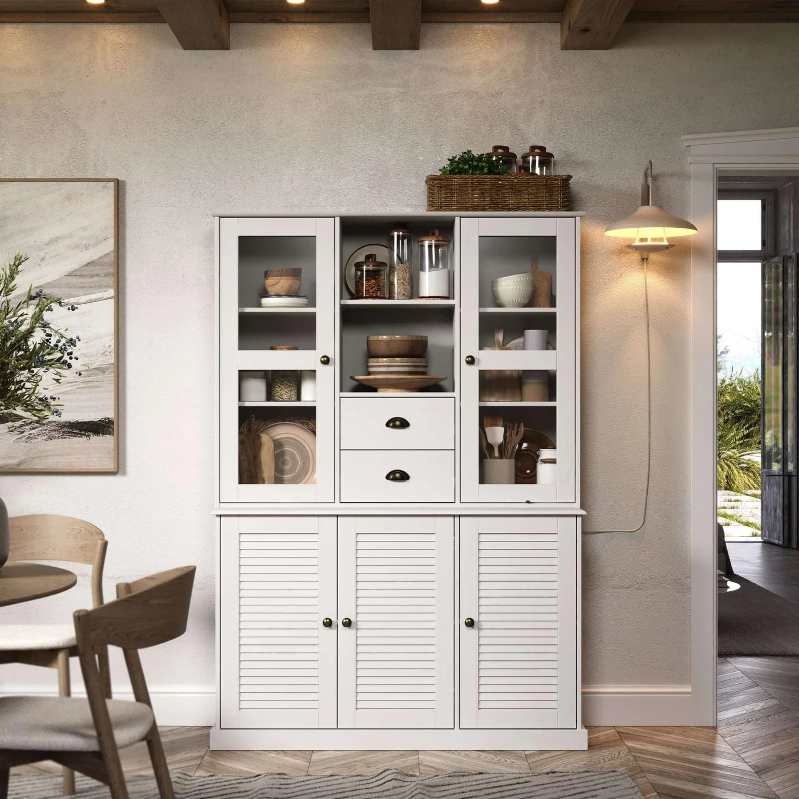Buffet OTTO HOME Turia Weiß Massivholz Kiefer mit Glas- und Lamellentüren