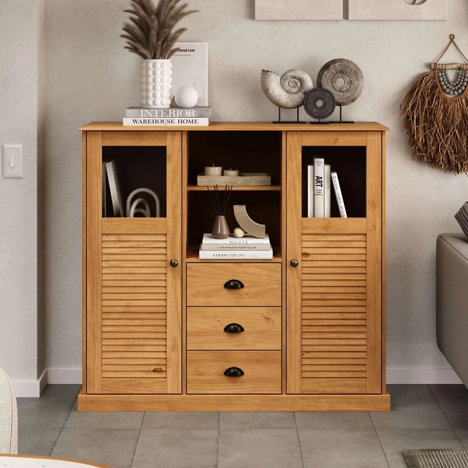 OTTO HOME Highboard Turia mit Glas- und Lamellentüren, braun