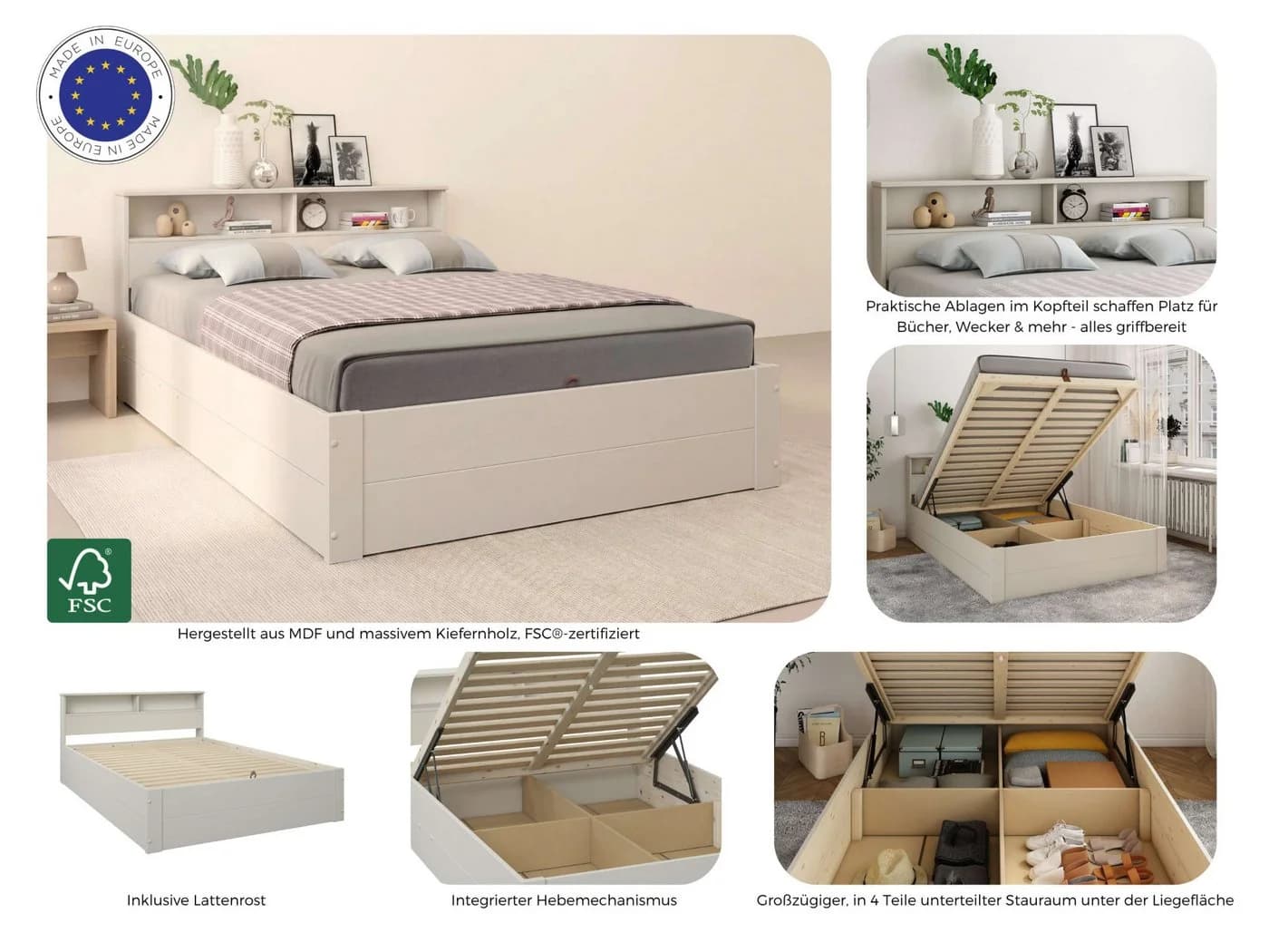 OTTO home Stauraumbett MAREILLES Beige Massivholz Industrial - Bild 4