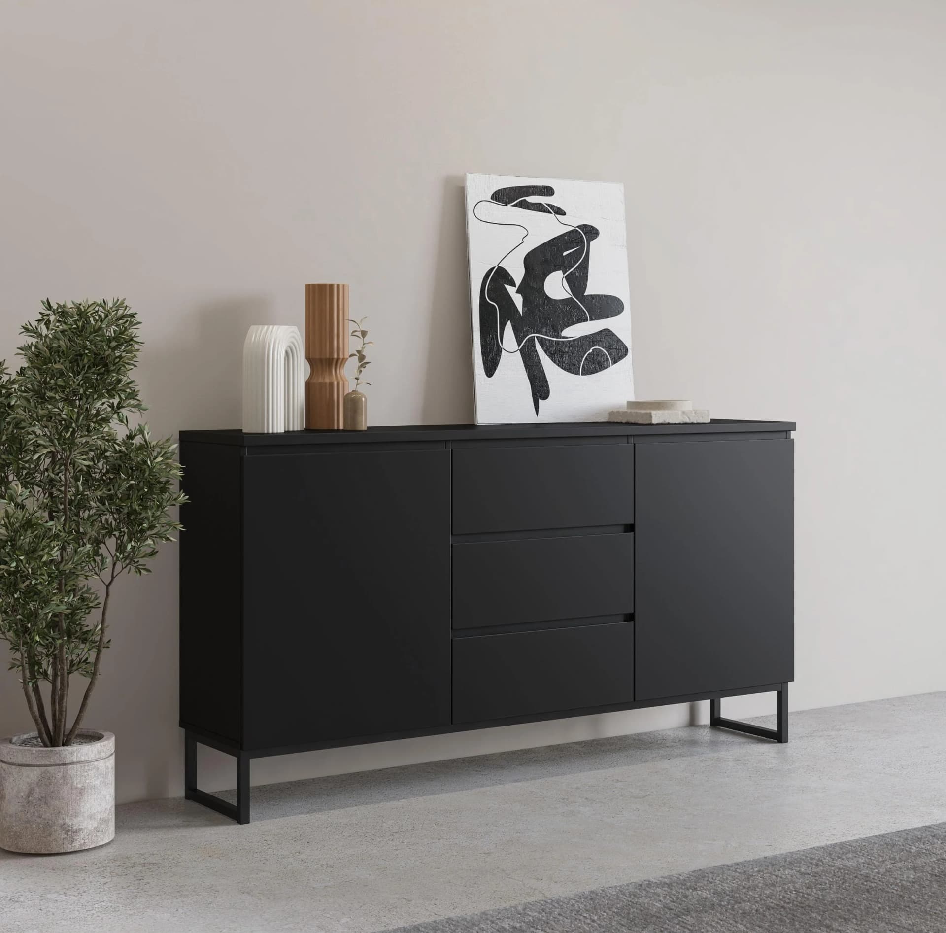 OTTO HOME Sideboard Modo II Schwarz Grifflos 150cm