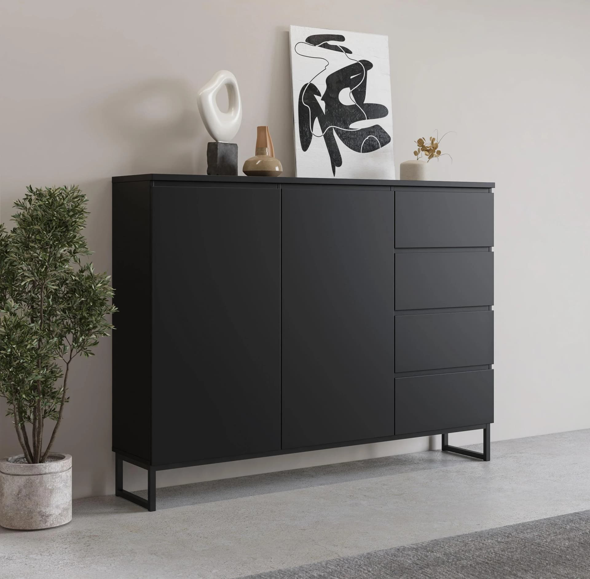 OTTO HOME Modo II Sideboard Schwarz Grifflos 150cm