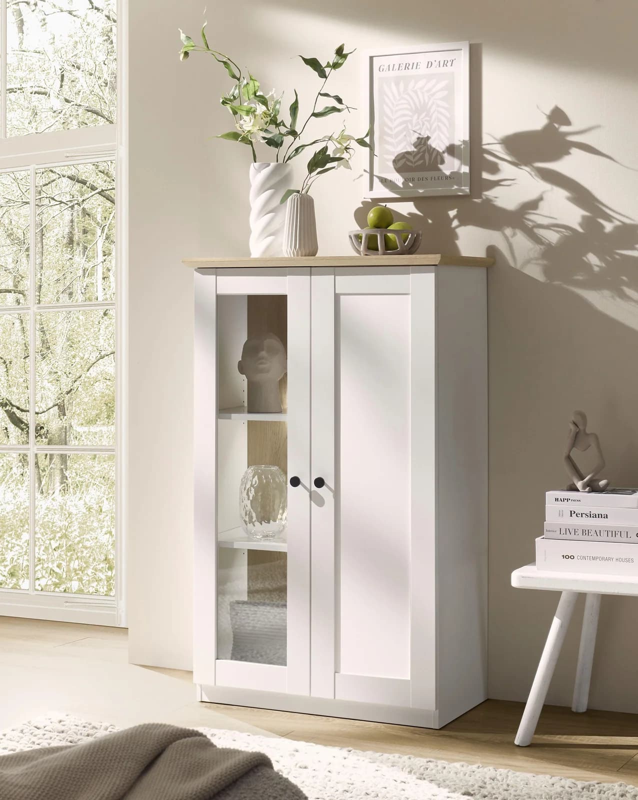 OTTO HOME Vitrine Brest Landhausstil Weiß Matt Eiche Geölt