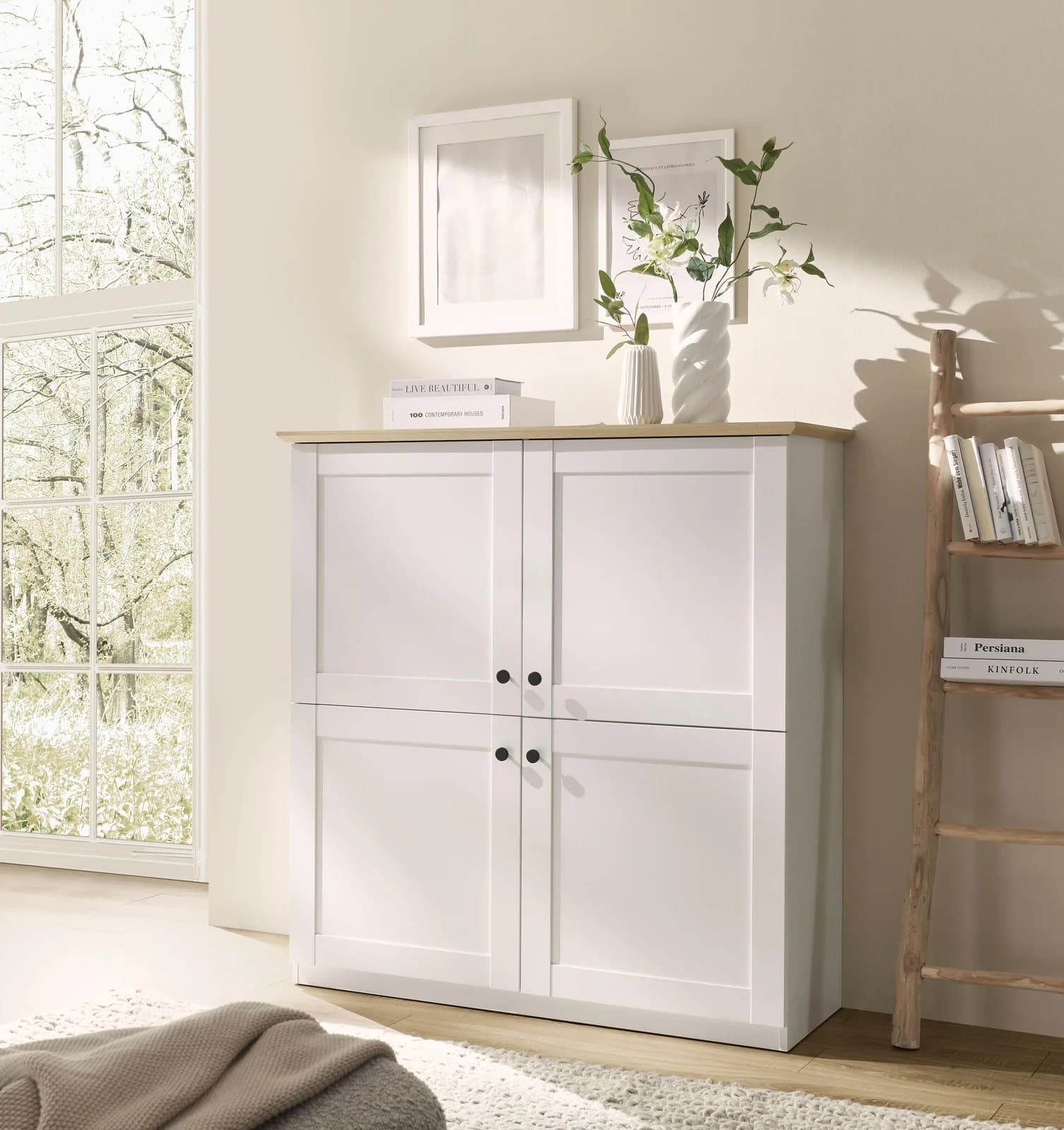 OTTO HOME Highboard Brest Landhausstil Weiß/Eiche