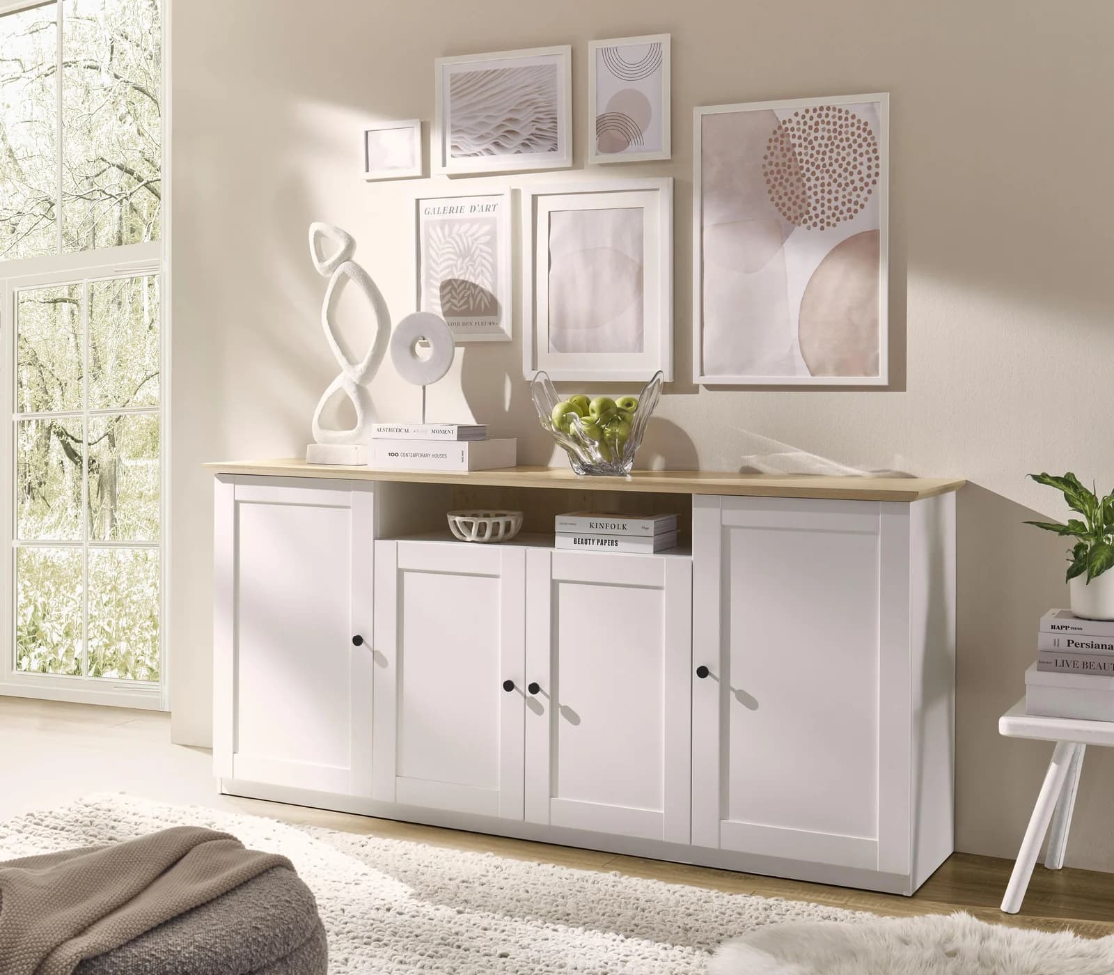 OTTO HOME Sideboard Brest Weiß Matt Eiche Landhausstil
