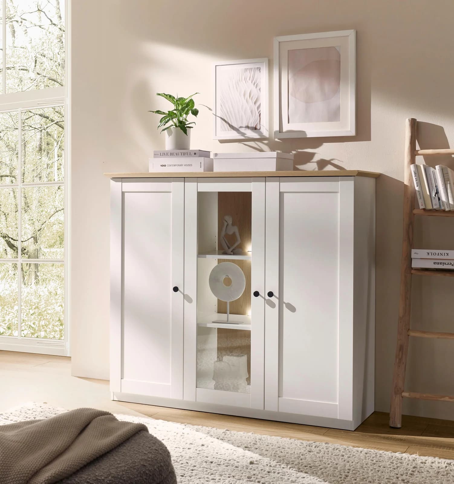 OTTO HOME Highboard Brest Landhausstil Weiß/Eiche