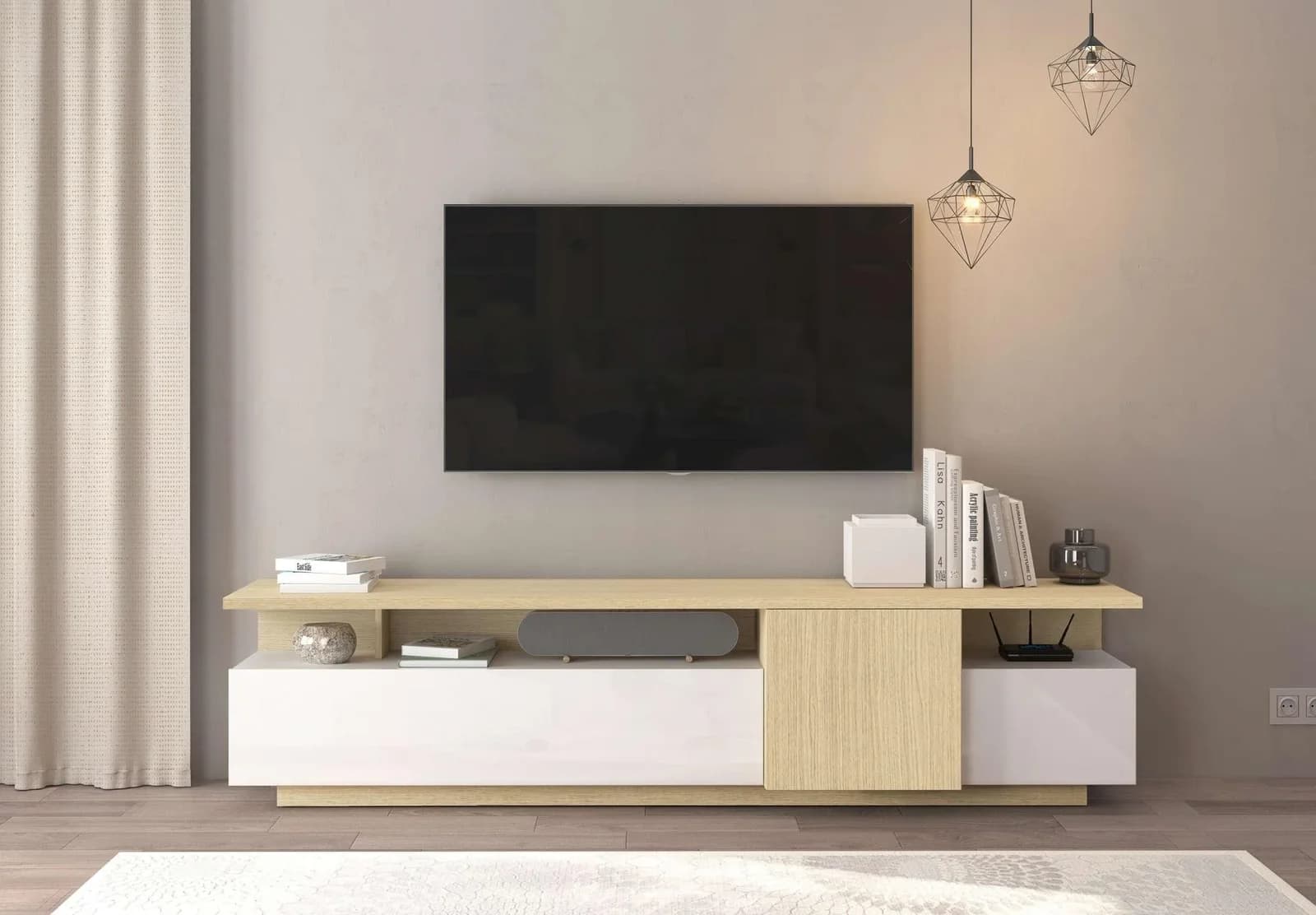 OTTO HOME Lowboard ETHOS Eiche Chopin Weiß Hochglanz 210 cm
