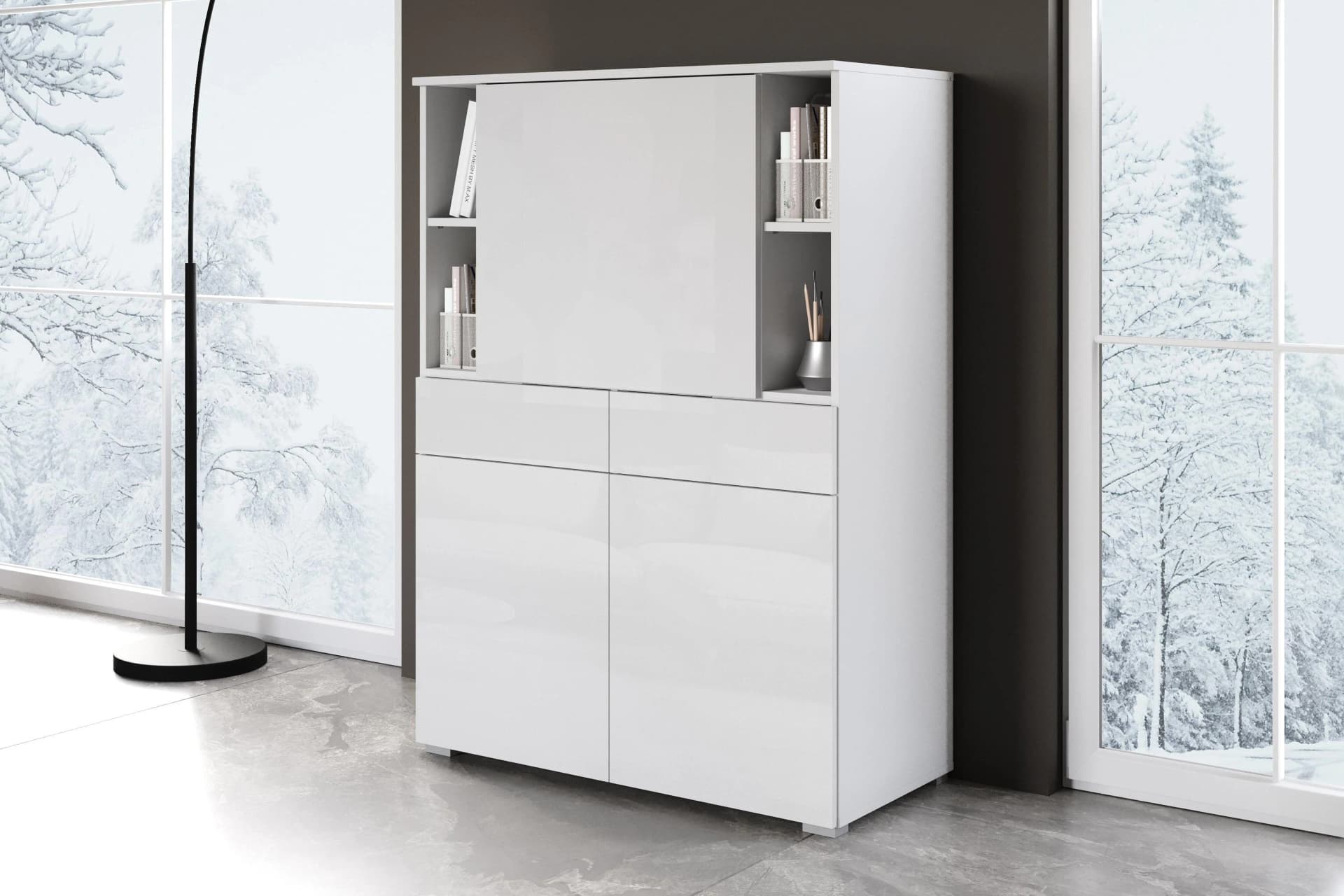 OTTO HOME Sekretär Paris Weiß Klappbar Push-to-Open