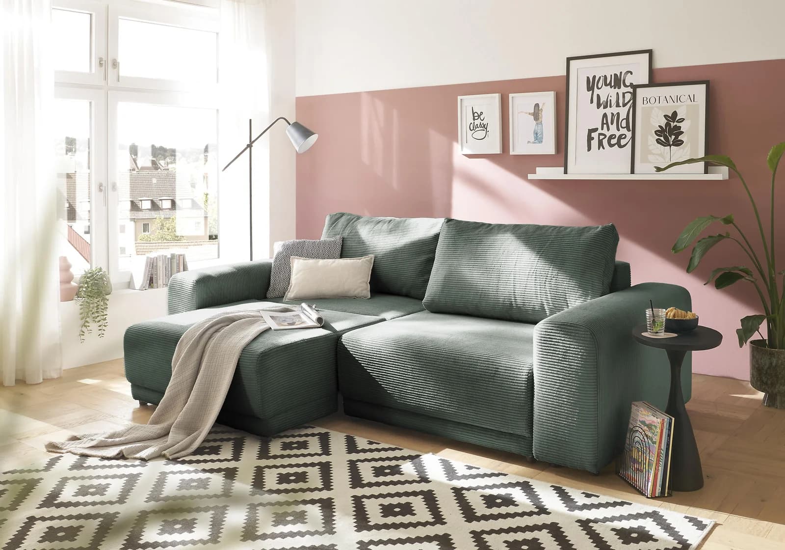 OTTO HOME Schlafsofa PHEELIX Cord Dunkelgrün 3-fach Schlaffunktion