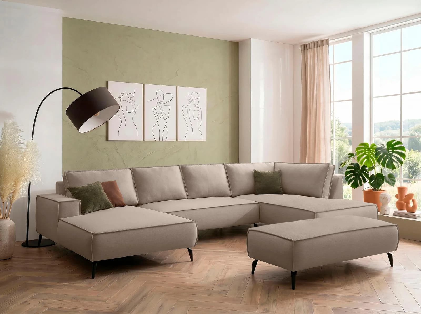 OTTO HOME Wohnlandschaft TVINNU Leinenoptik Beige Schwarz
