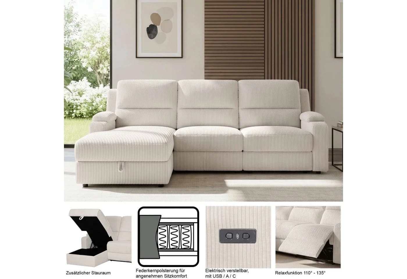 OTTO home Ecksofa NAPORI Kunstleder Schwarz mit Relaxfunktion - Bild 3