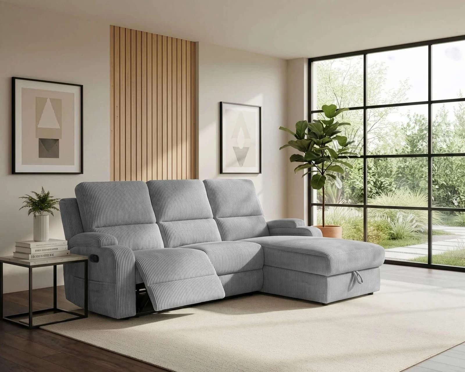OTTO HOME Ecksofa NAPORI Cord Grau mit Relaxfunktion und Recamiere