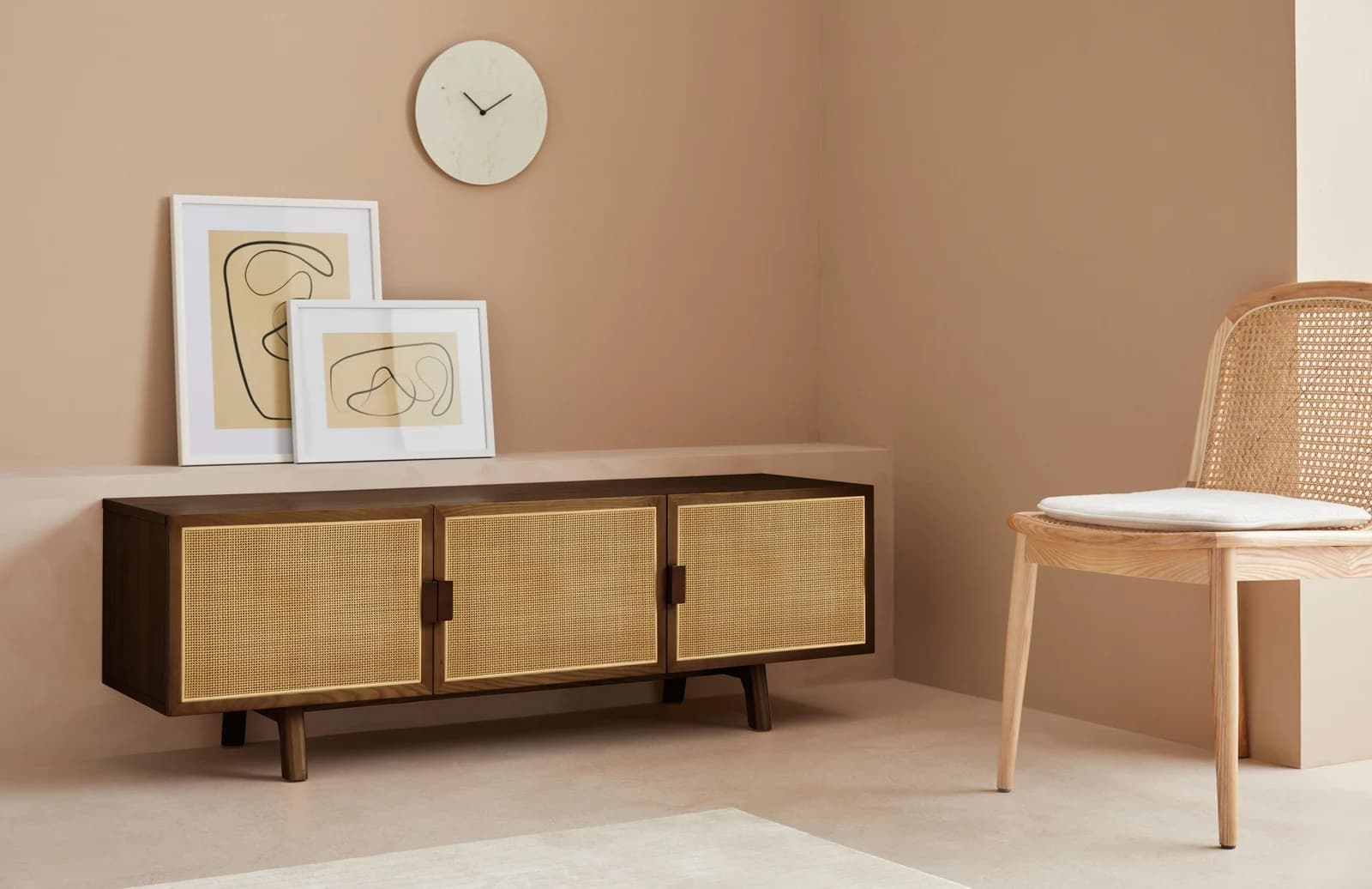 LeGer Home Lowboard Lina dunkelbraun mit Rattangeflecht
