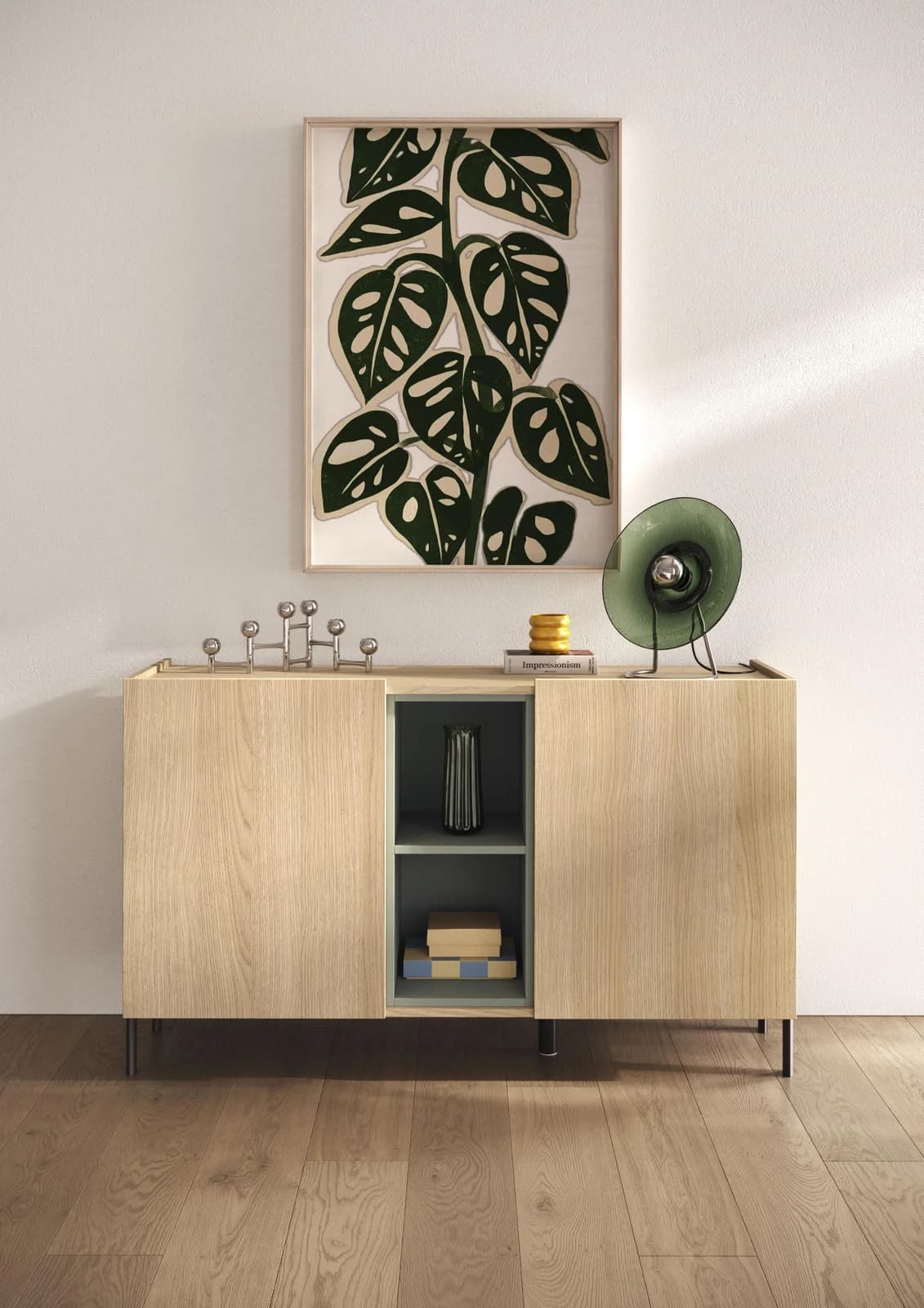 OTTO HOME Sideboard Badia 132 cm Eiche Dekor mit Salbeigrün