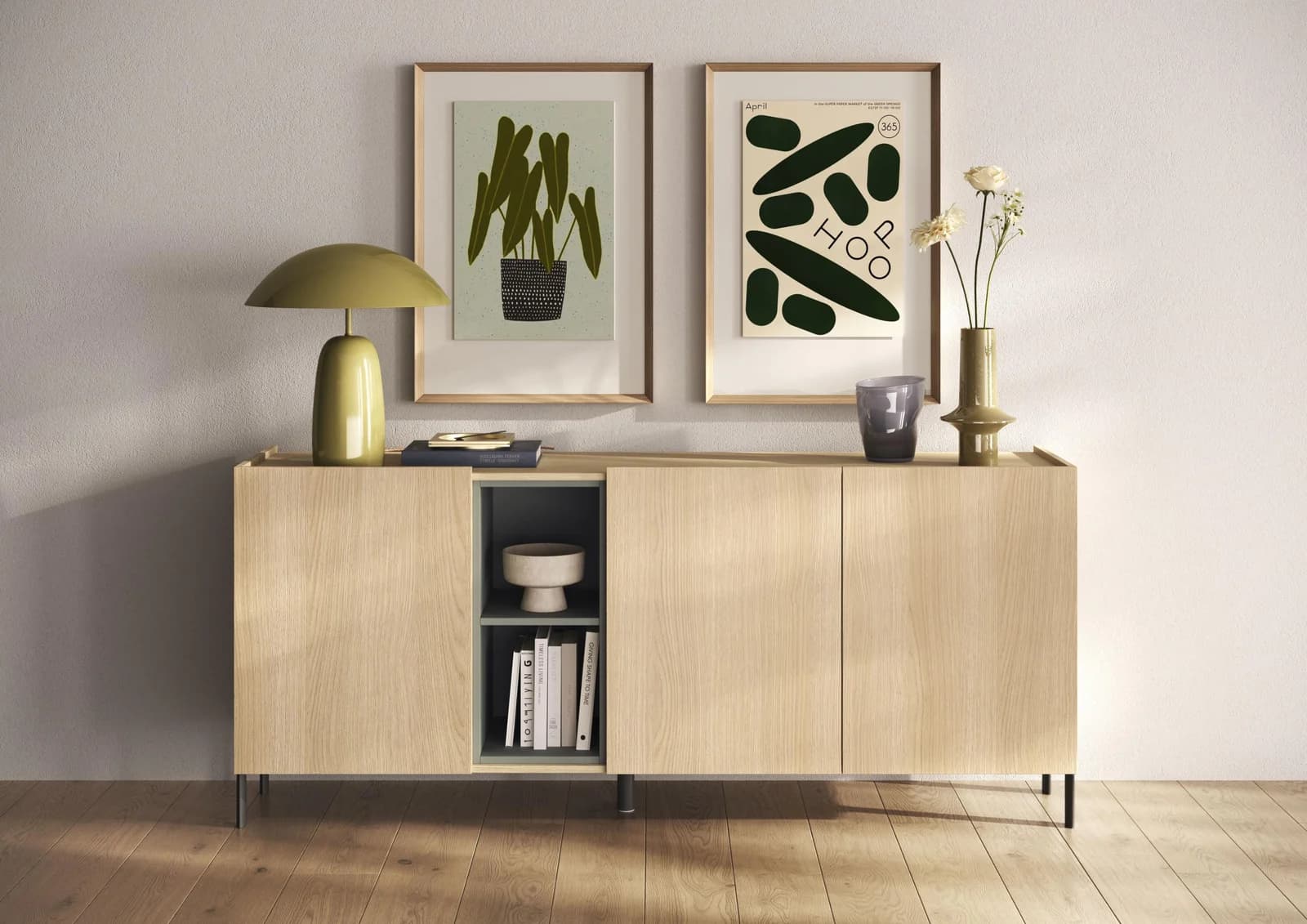 OTTO HOME Sideboard Badia 182 cm Eiche Dekor Salbeigrün