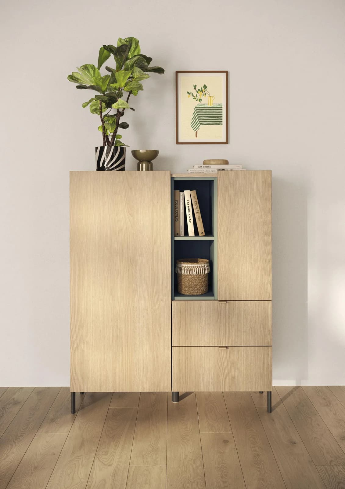 OTTO HOME Highboard Badia Eiche Dekor mit Salbeigrünen Akzenten