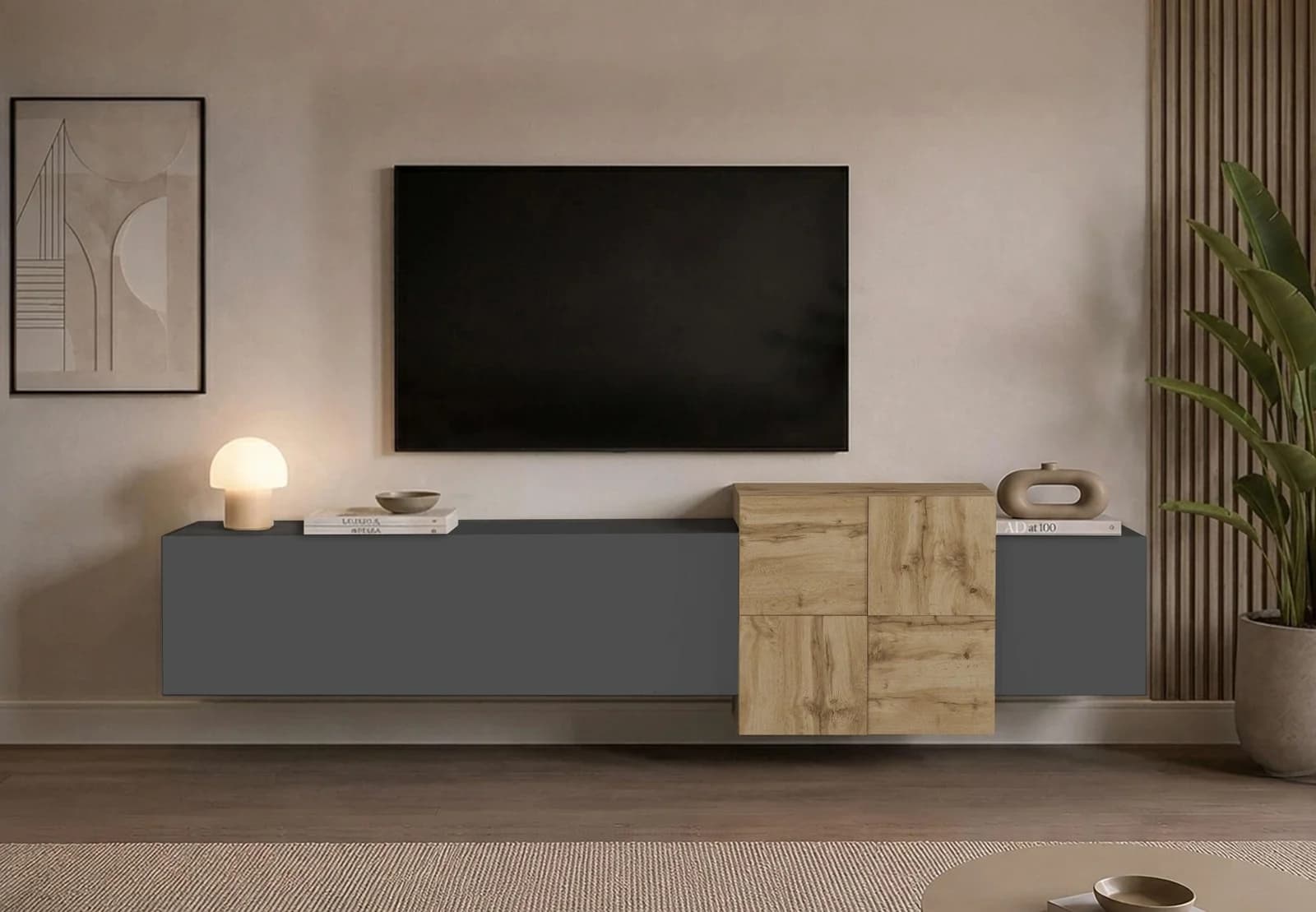 OTTO HOME Lowboard NEXOS TV-Bank 210 cm Anthrazit/Eiche