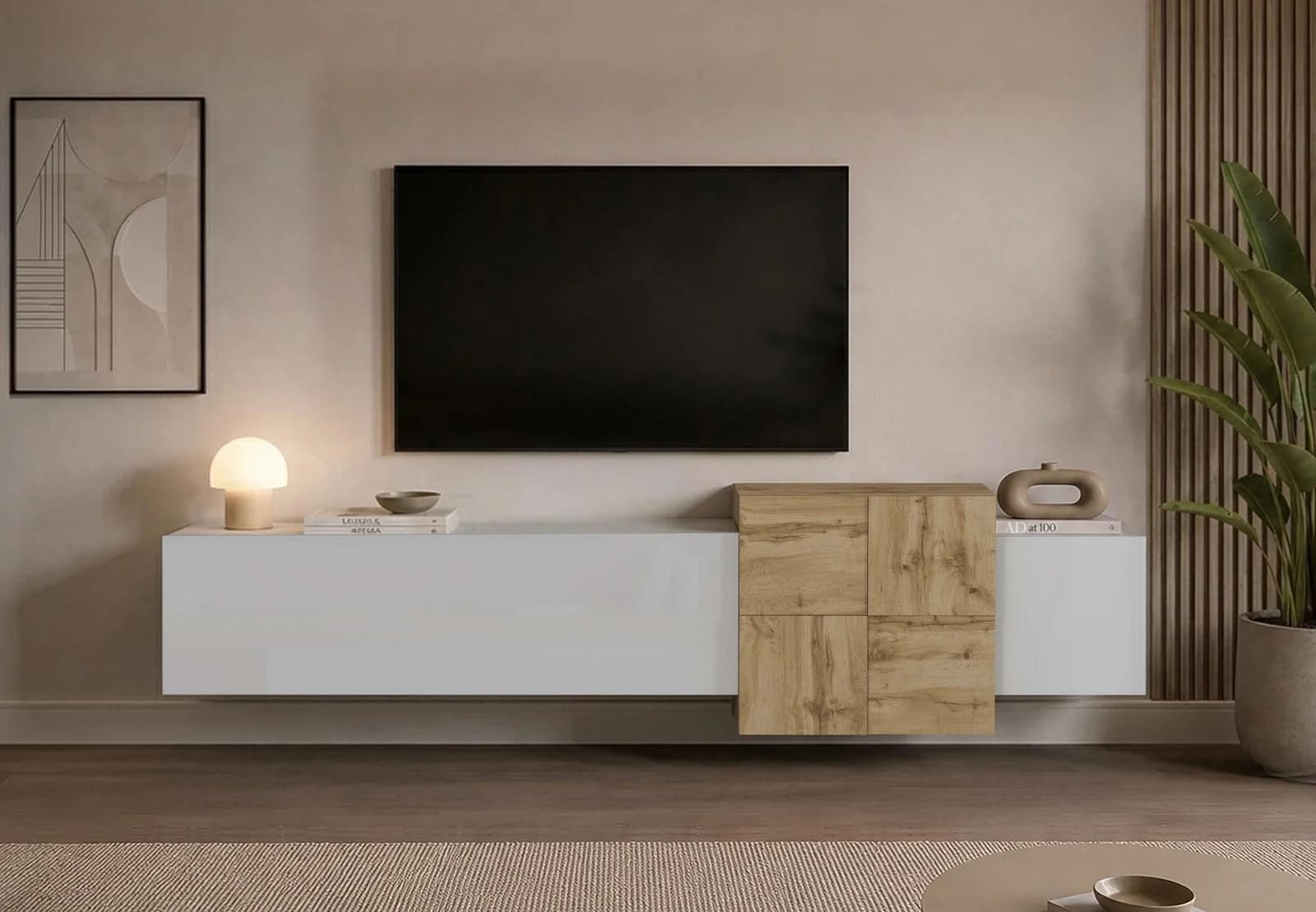 OTTO HOME Lowboard NEXOS TV-Bank weiß hochglanz Eiche Wotan