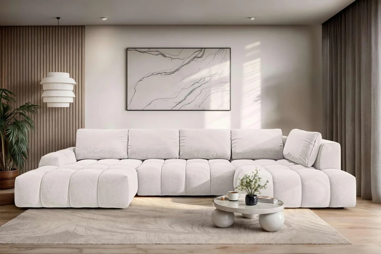 OTTO HOME AZITA U-Form Wohnlandschaft Schlafsofa mit Bettkasten Creme