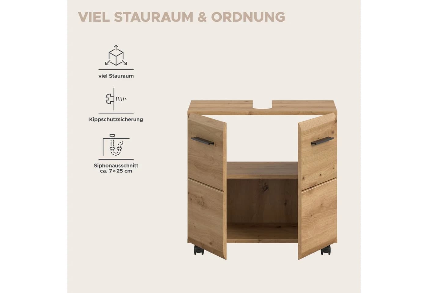 welltime Waschbeckenunterschrank FLORENZ 60cm Artisan Eiche Nachbildung Schwarz - Bild 4