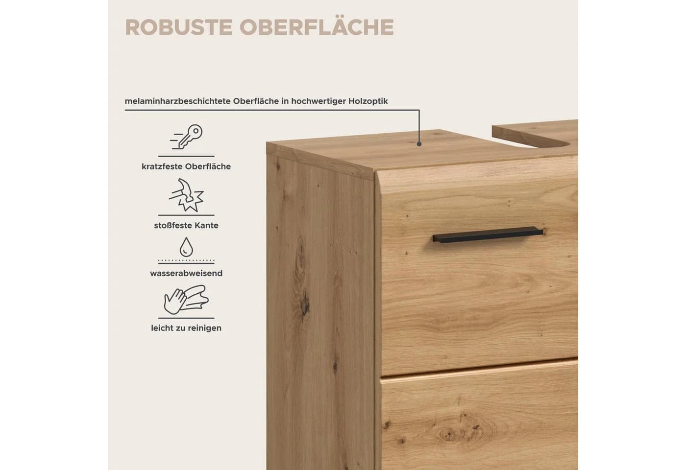 welltime Waschbeckenunterschrank FLORENZ 60cm Artisan Eiche Nachbildung Schwarz - Bild 5