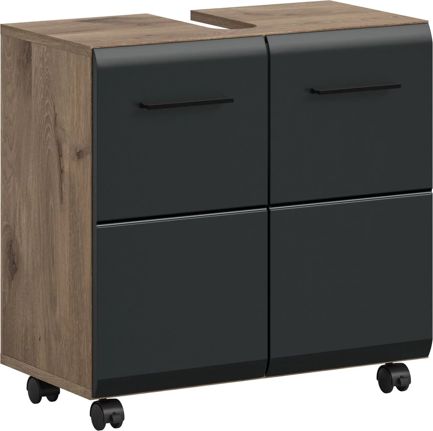welltime Badschrank FLORENZ 60cm mit Siphonausschnitt MDF Front Schwarz - Bild 2