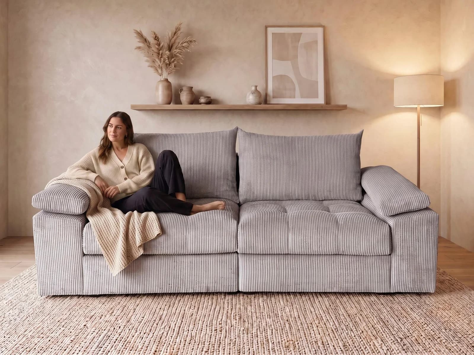 OTTO HOME Soft&Cosy Pik XL Sofa Cord Taupe 246 cm