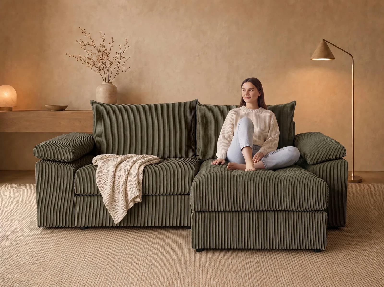 OTTO HOME Ecksofa Soft&Cosy Pik XL L-Form Cord Olive