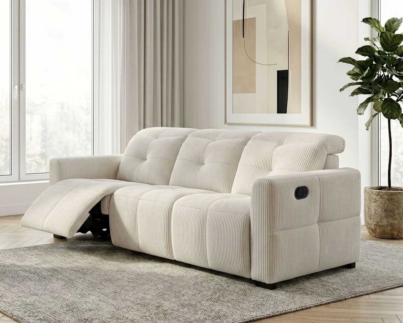 OTTO HOME CAARLA 3-Sitzer Sofa Cord Creme Relaxfunktion
