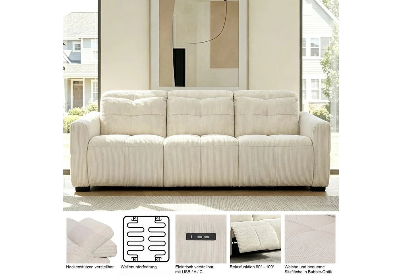OTTO home 3-Sitzer CAARLA Cord Sofa grau mit Relaxfunktion - Bild 3