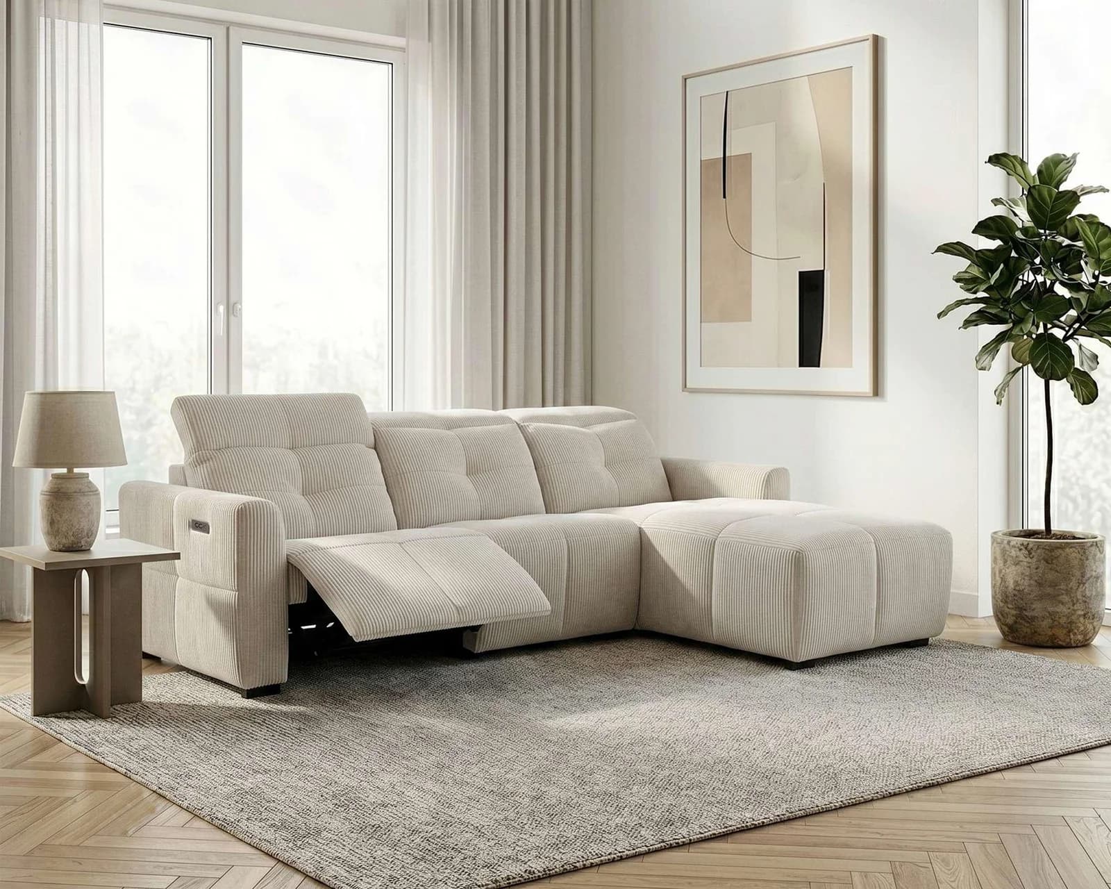 OTTO HOME Ecksofa CAARLA Cord Creme Elektrische Relaxfunktion USB