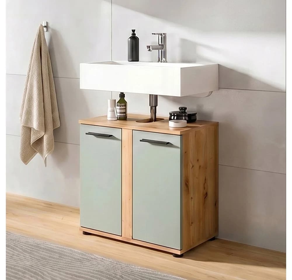 WELLTIME LUCCA Waschbeckenunterschrank 60cm 2 Türen Salbei Eiche