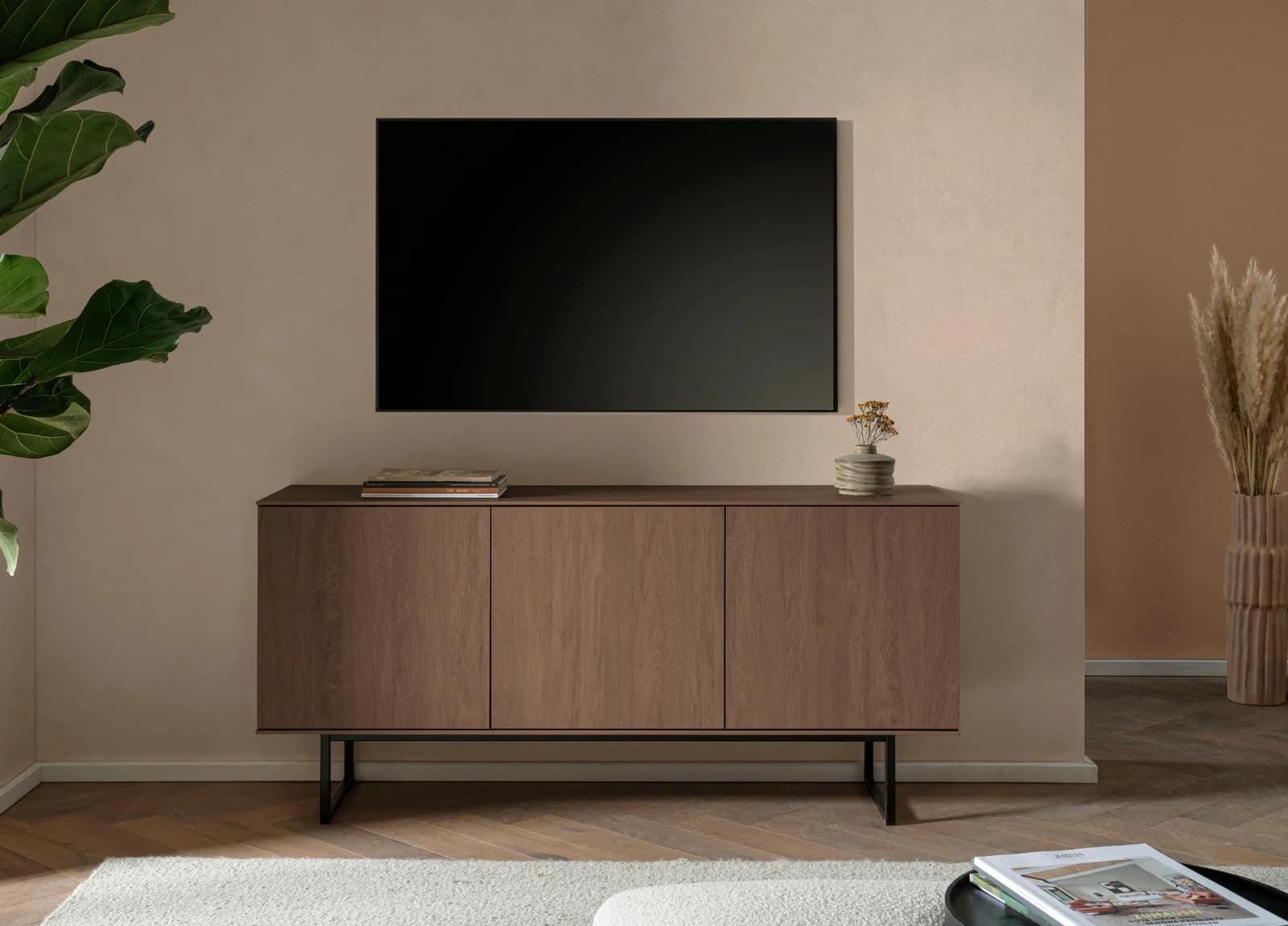 HOME AFFAIRE Lowboard Lund TV-Unterschrank Nussbaum Schwarz