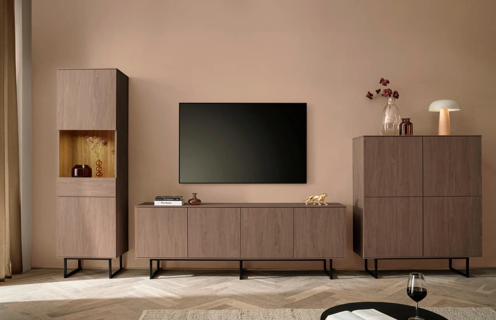 HOME AFFAIRE Wohnzimmer-Set Lund 3-teilig Nussbaum Schwarz