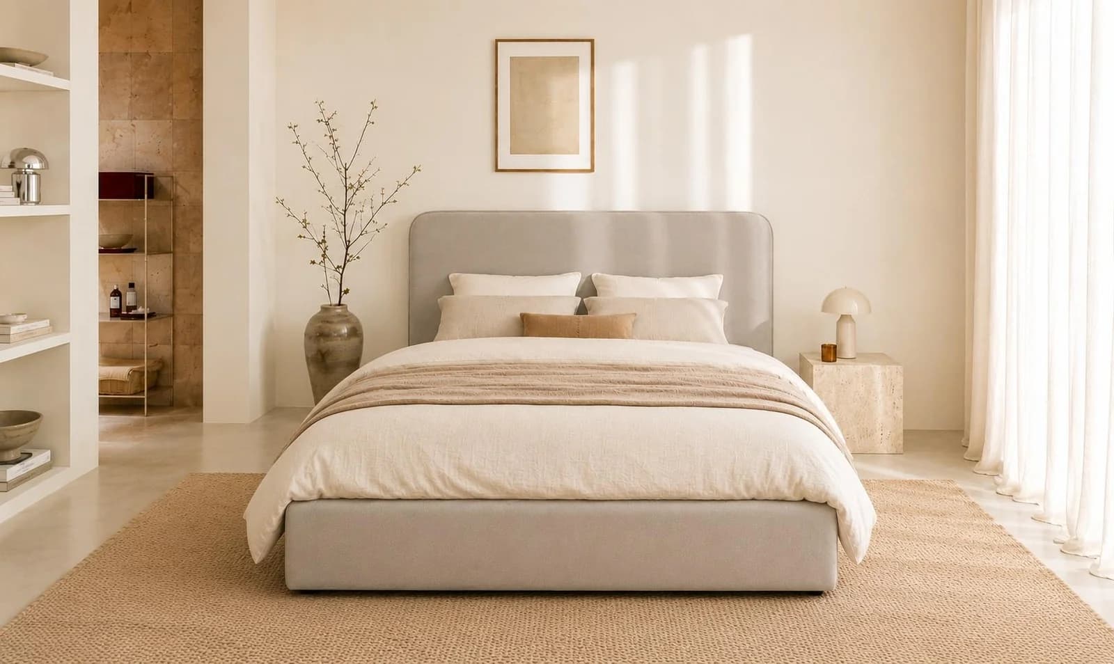 LeGer Home by Lena Gercke Polsterbett ELIRA mit Bettkasten und Matratze Creme