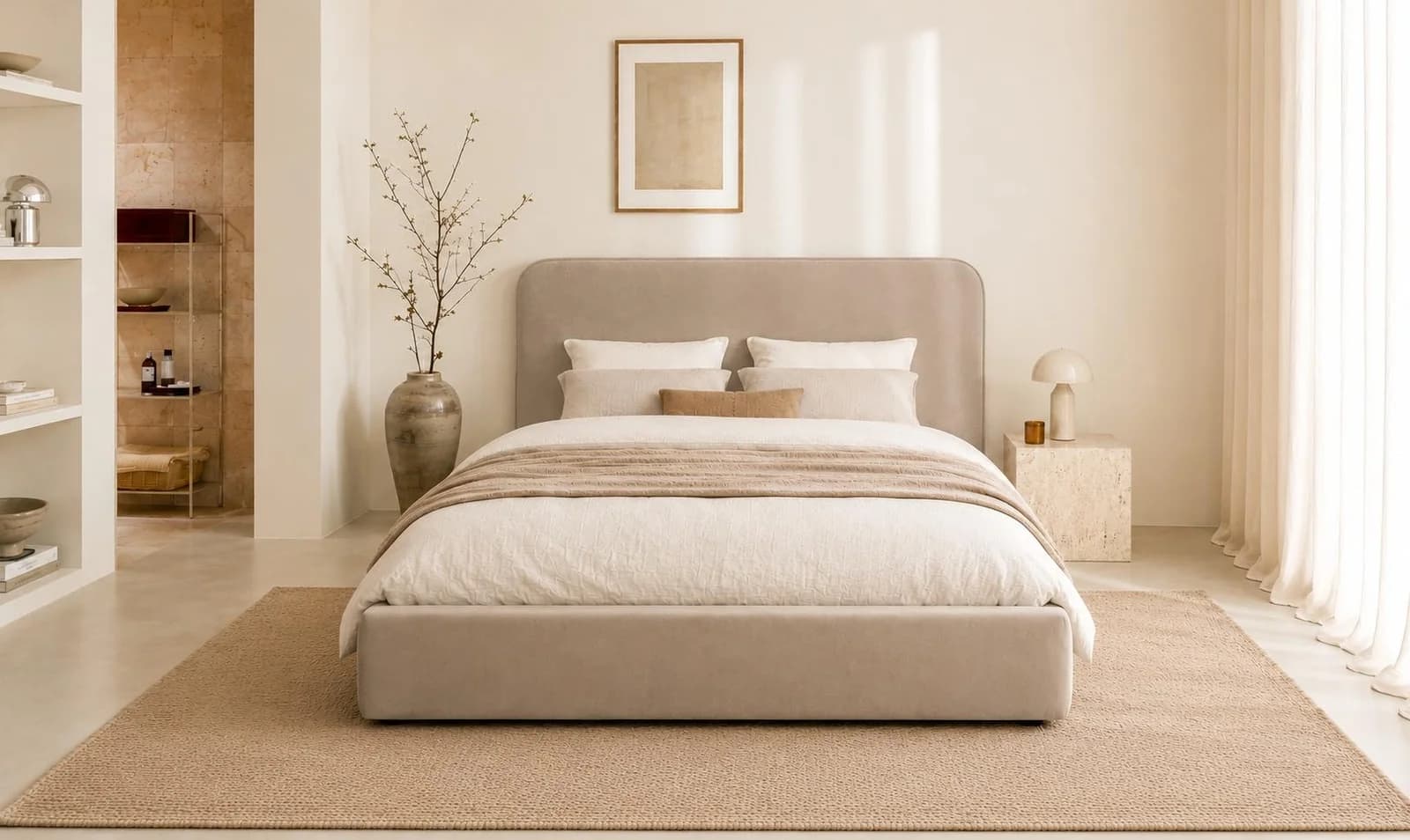 LeGer Home by Lena Gercke Polsterbett ELIRA Beige mit Bettkasten