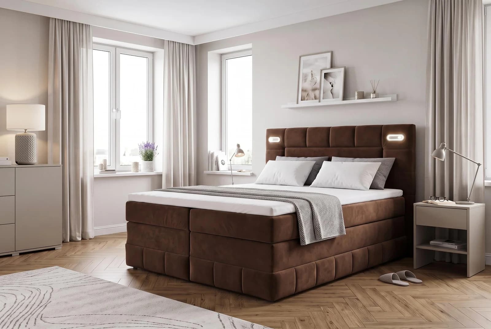 OTTO HOME PHILIPPA Polsterbett mit Bettkasten und LED-Beleuchtung Braun
