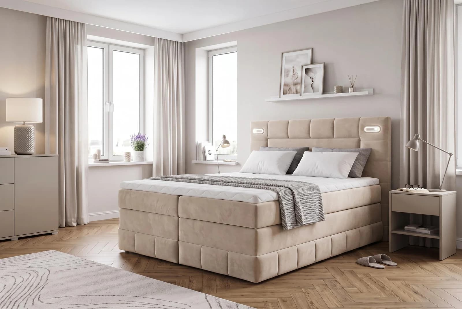 OTTO HOME Philippa Polsterbett Beige mit Bettkasten und Matratze