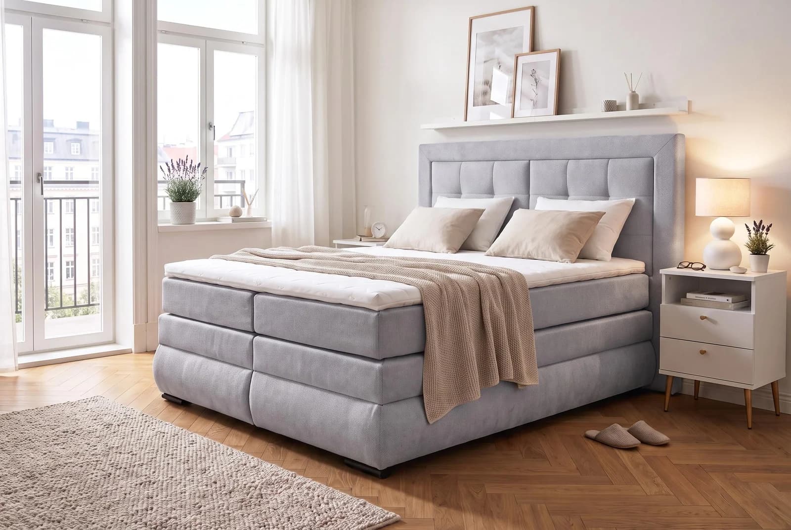 OTTO HOME Boxspringbett MIVVA hellgrau mit Bettkasten und LED