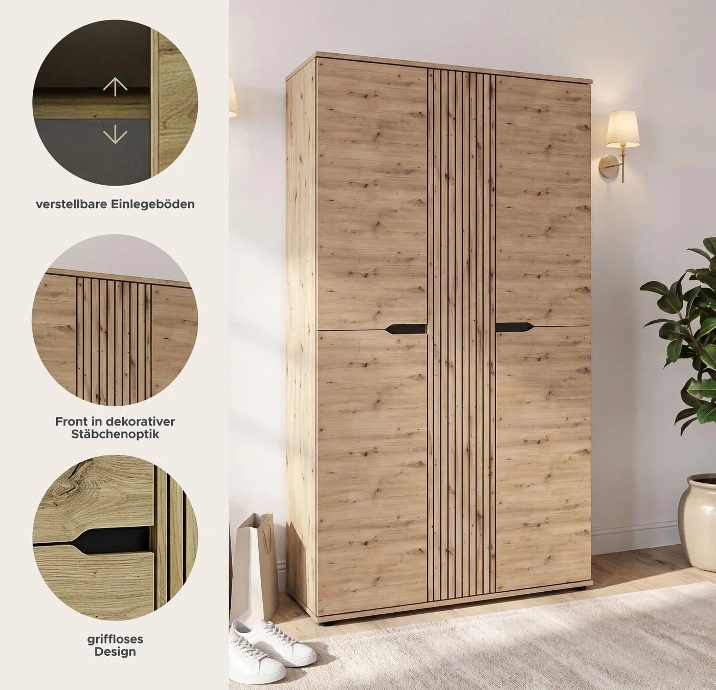 OTTO HOME Garderobenschrank FJELL 3 Türen Eiche Nachbildung - Bild 3