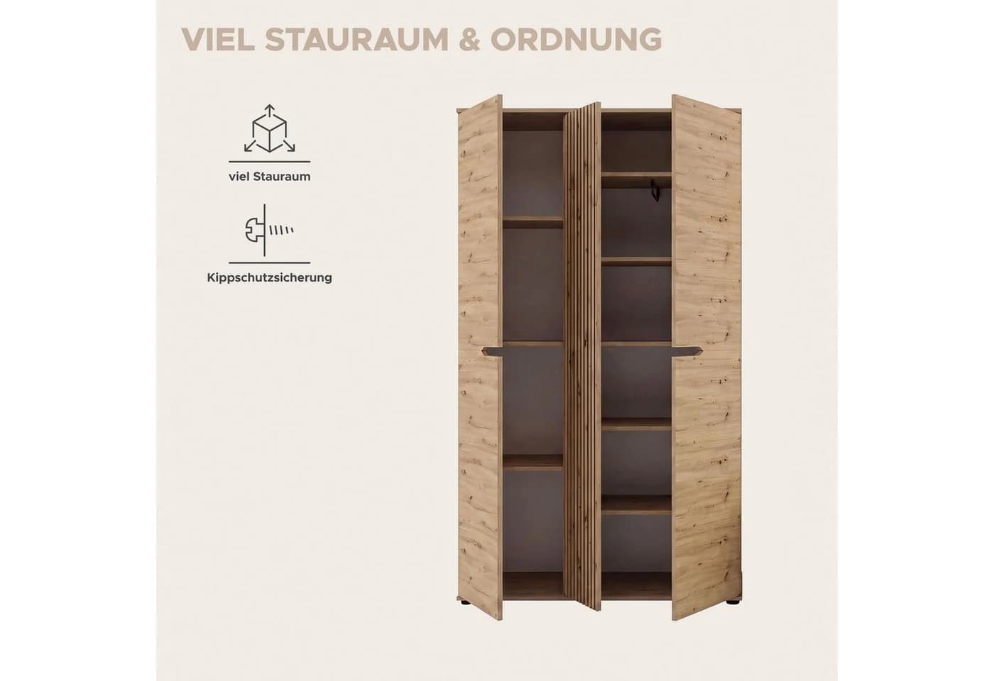 OTTO HOME Garderobenschrank FJELL 3 Türen Eiche Nachbildung - Bild 4