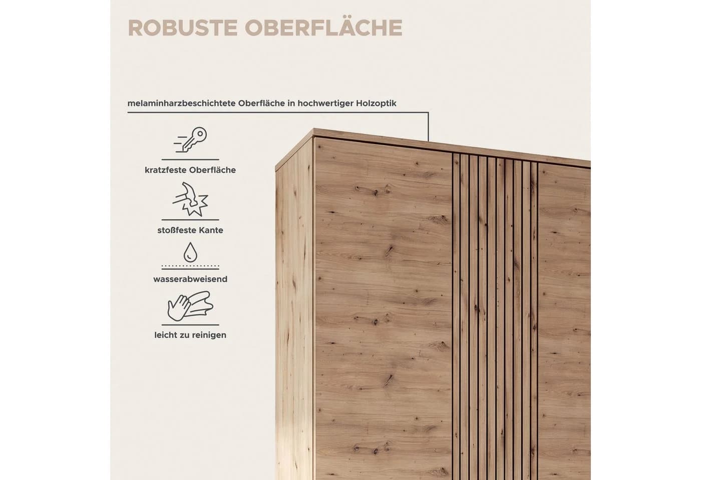 OTTO HOME Garderobenschrank FJELL 3 Türen Eiche Nachbildung - Bild 5