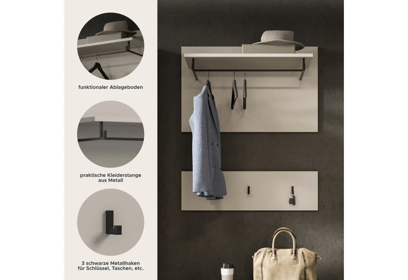 Home Affaire Garderobenpaneel REHAT 2-teilig Beige Anthrazit - Bild 3