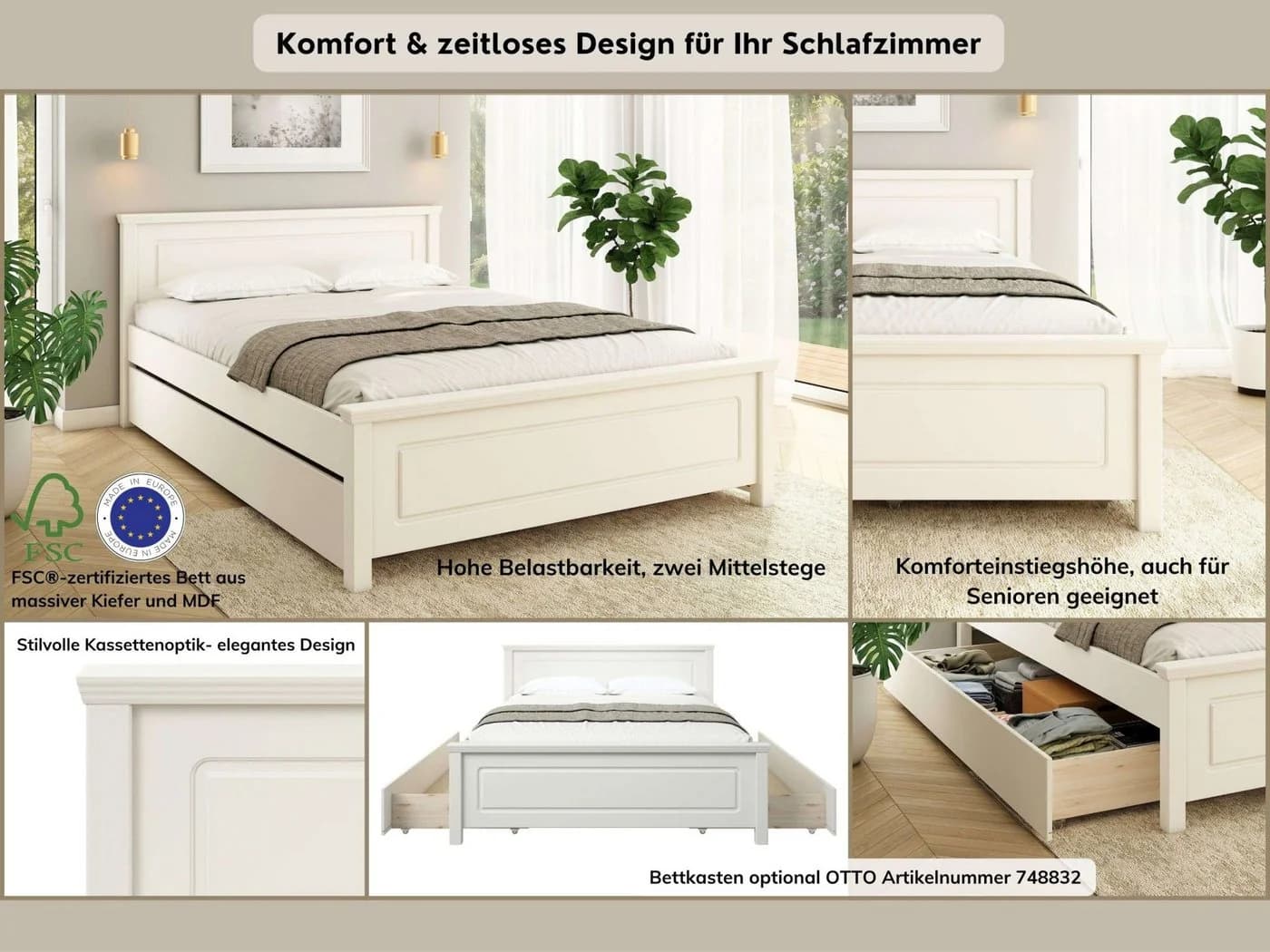 OTTO home Bett Svea Weiß Massivholz mit Lattenrost - Bild 3